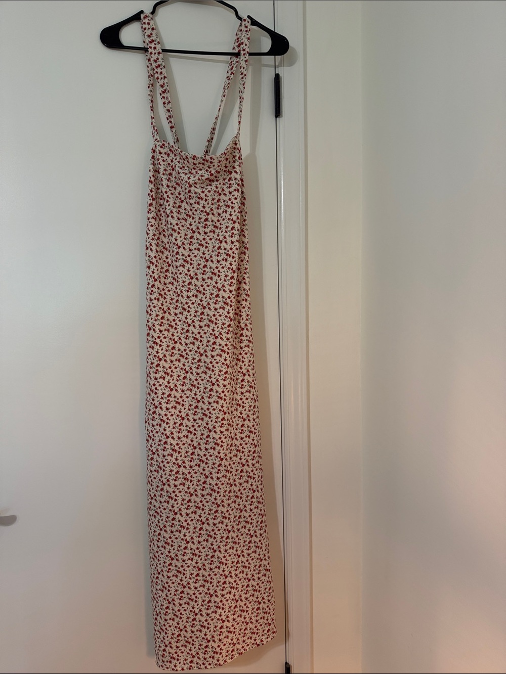 Abercrombie & Fitch Cream Maxi Dress with Red Floral Print Tie Straps